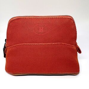 Hermès Pouch Bolide Mini Mini Pouch Orange Toile H Canvas Travel Case Rare AUTH
